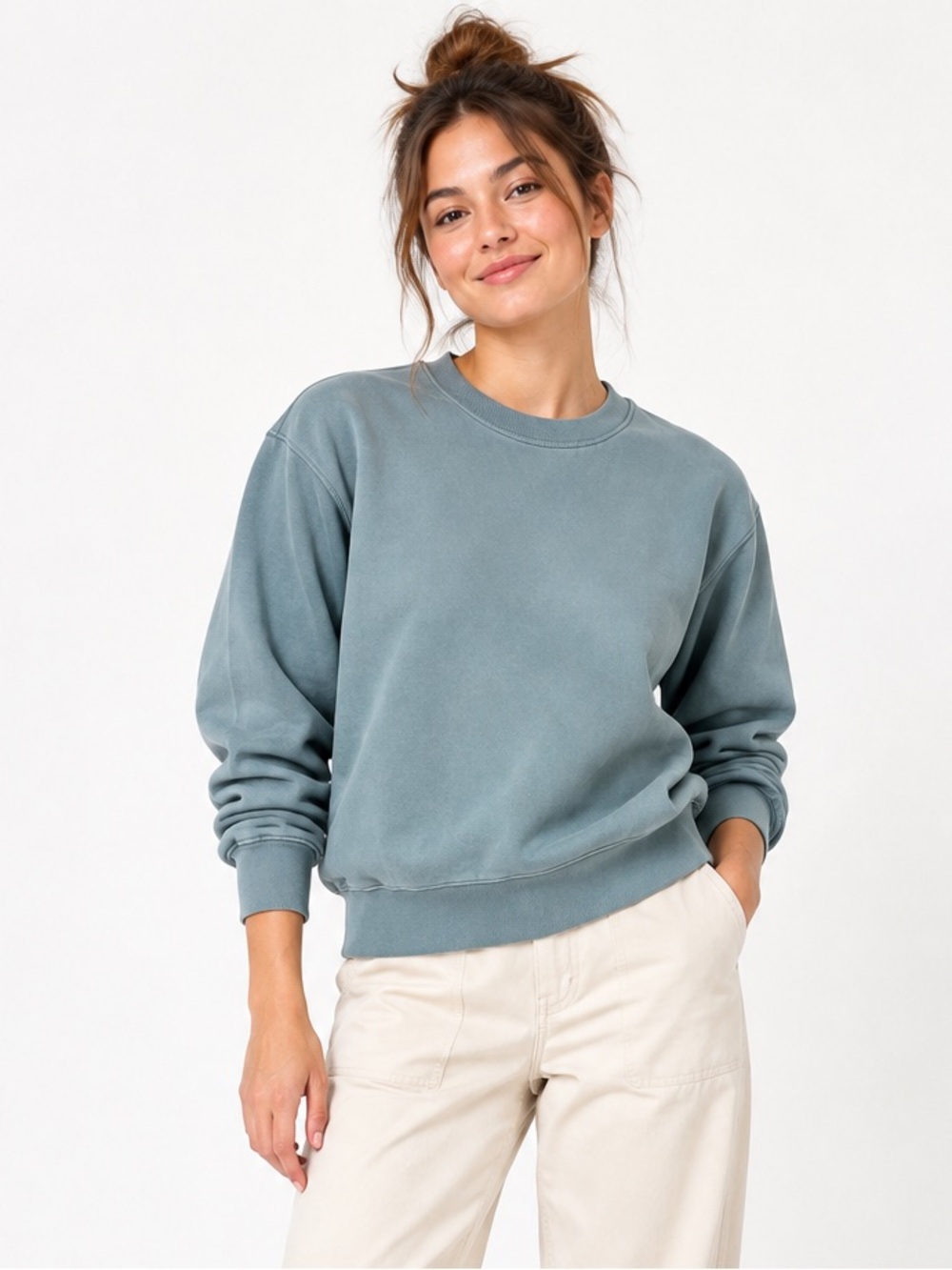 Aritzia Sweatfleece Cozy Fleece Crewneck Sweatshirt Dusty Blue Size S